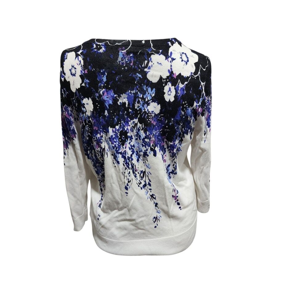 White House Black Market L Floral Print Cardigan Sweater Button Front Purple - Picture 4 of 5